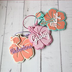 Personalized hibiscus bag tag