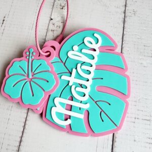 Personalized Monstera and Hibiscus Bag Tag