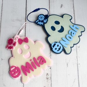 Personalized ghost Halloween bag tag with custom name