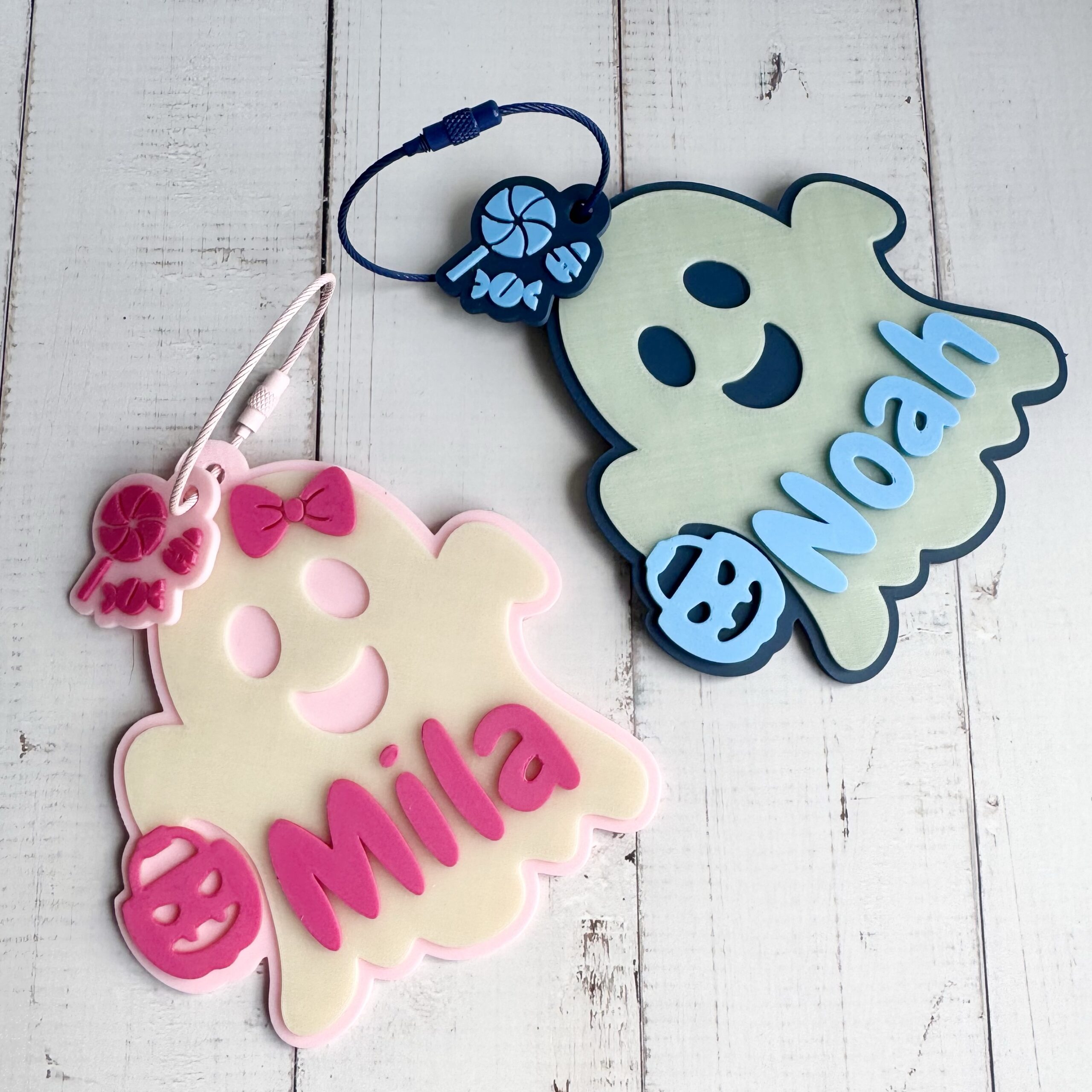 Personalized ghost Halloween bag tag with custom name